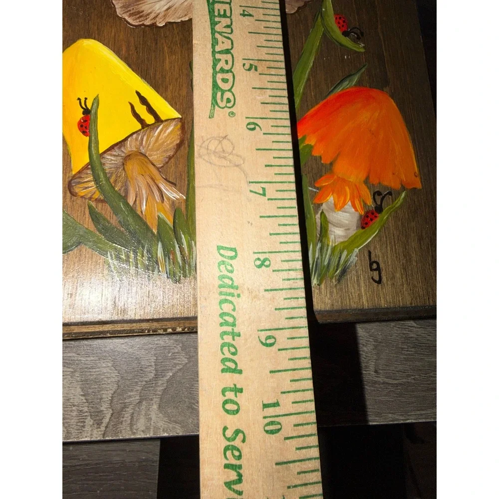 Vintage Hand Painted Mushroom Ladybug Wooden Knife Block Signed IG Cottagecore